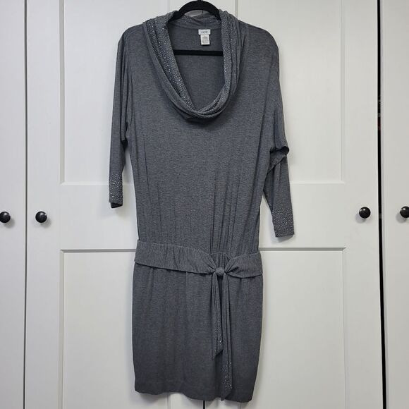 Cache cowl neck grey long sleeve dress, medium - Picture 9 of 12